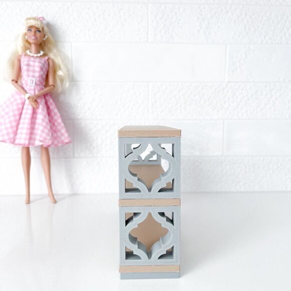 Miniature Mid-Century Modern Breeze Blocks Bookshelf Arabesque 1:6 Scale Barbie - Picture 2 of 2